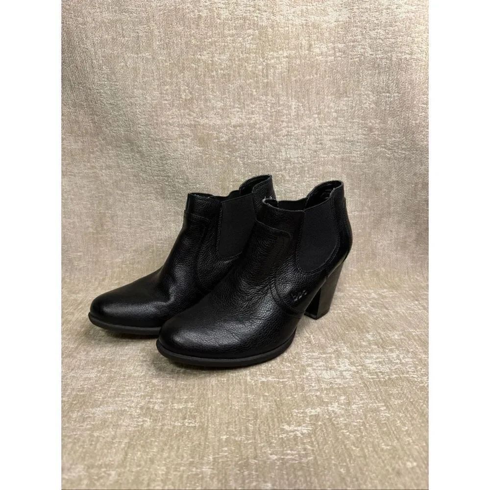 B.O.C Women's Leather Lug Sole Block Heel Chelsea Ankle Bootie Black Size 6.5